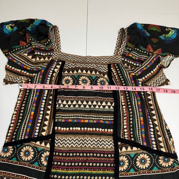 Farm Rio for Anthropologie Boho Embroidered Peasant Top Sz S Ethnic Tribal Print - Picture 6 of 7